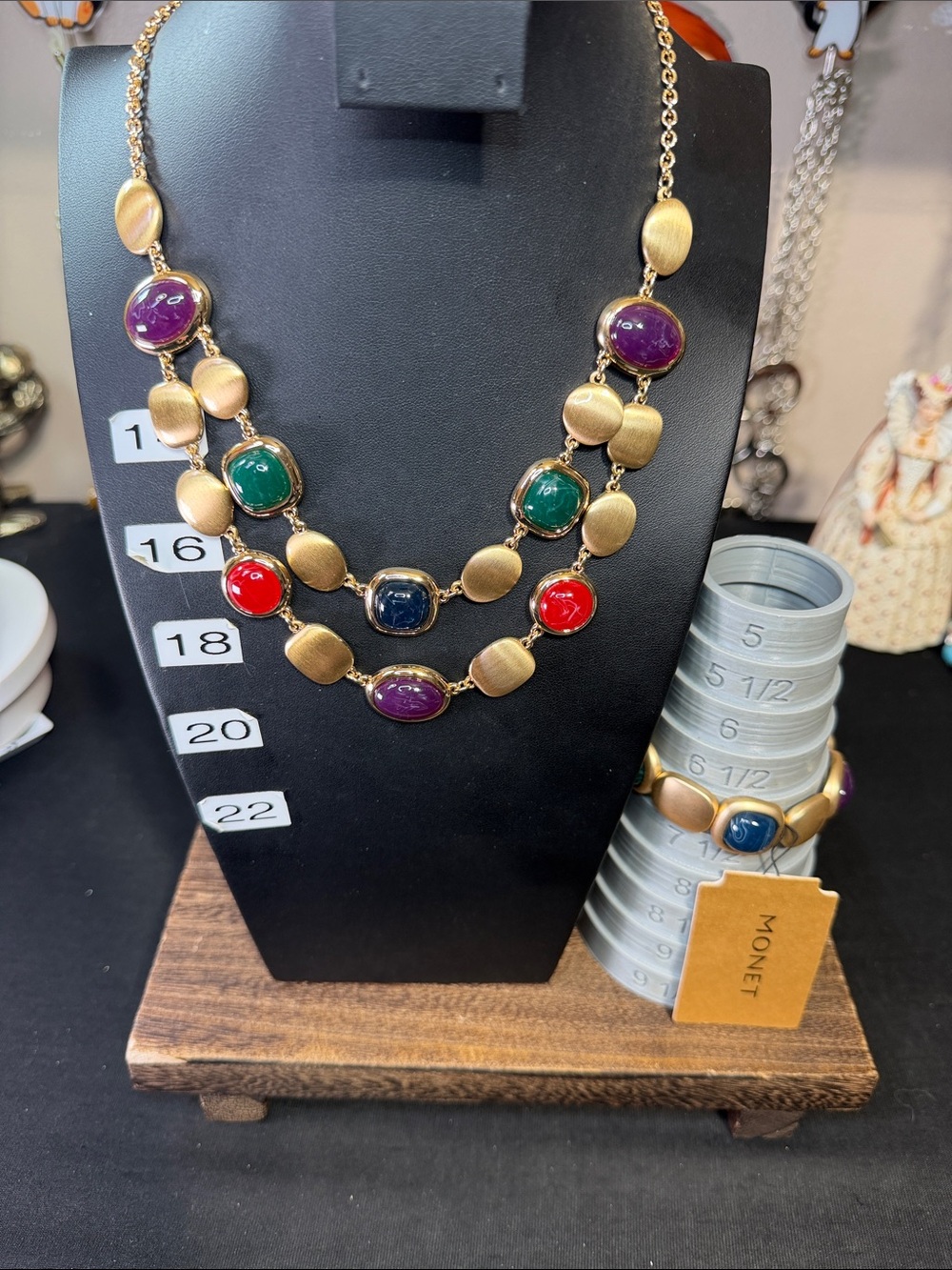 Monet Multi-Color Cabochon Gold-Tone Double Strand Necklace W/Bracelet M3
